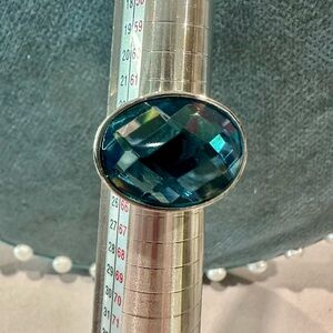 Elegant Blue Oval Faceted Stone Ring - Women Jewelry